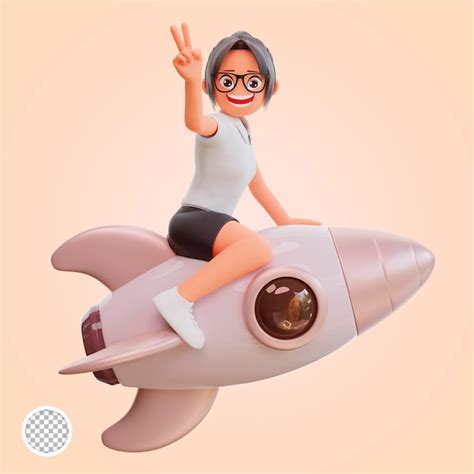 Premium Psd Young Businesswoman With Rocket 3d Cartoon Illustration