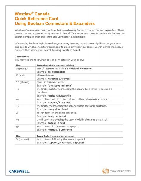 Using Boolean Connectors And Expanders Westlaw Canada