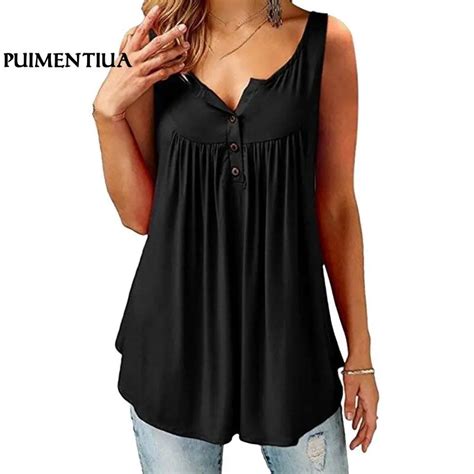 Puimentiua 2018 Summer Plus Size 5xl Button Vest Top Women Sexy Sleeveless Fashion Casual