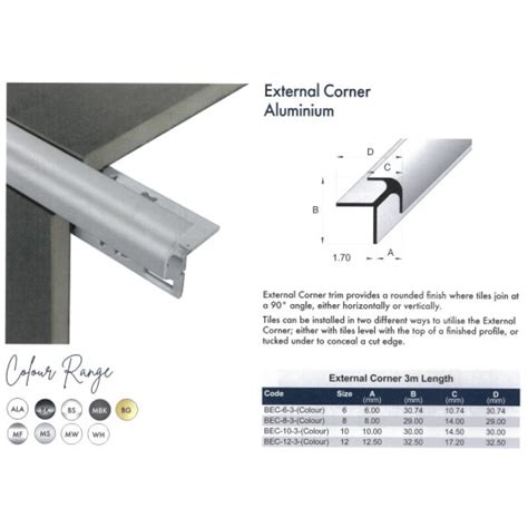 Aluminium External Corner Angles Tilers Direct Professional Tile