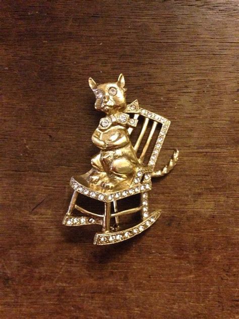 Rhinestone Kitty Cat Kitten In Rocking Chair Pin Brooch Etsy Cats