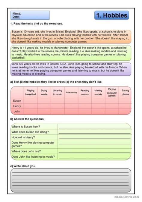 621 Hobbies English Esl Worksheets Pdf And Doc