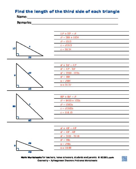 Pythagoras Theorem Problem Solving Worksheets KS3 Maths Worksheets