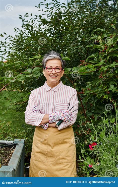 Jolly Mature Woman In Casual Attire Stock Image Image Of Cheerful