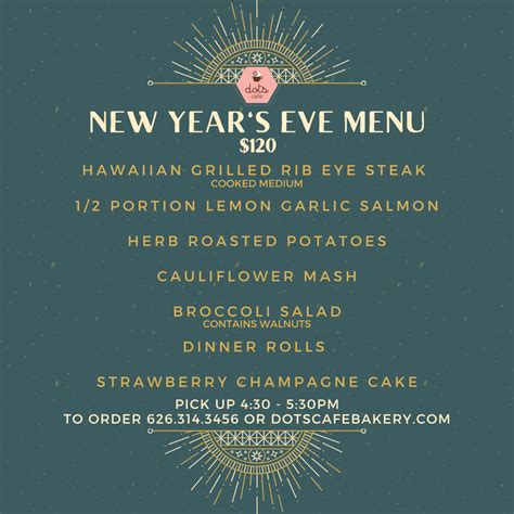 New Years Eve Menu Dots Cafe Bakery