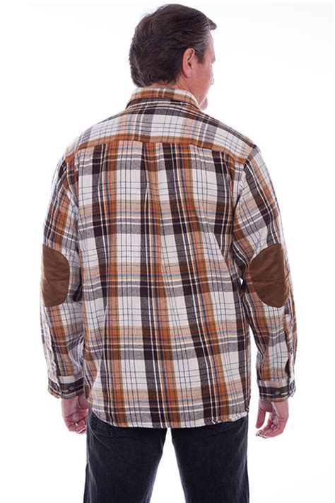 Men S Elbow Patch Flannel Shirt Brown Tailored West Fashion Boutique