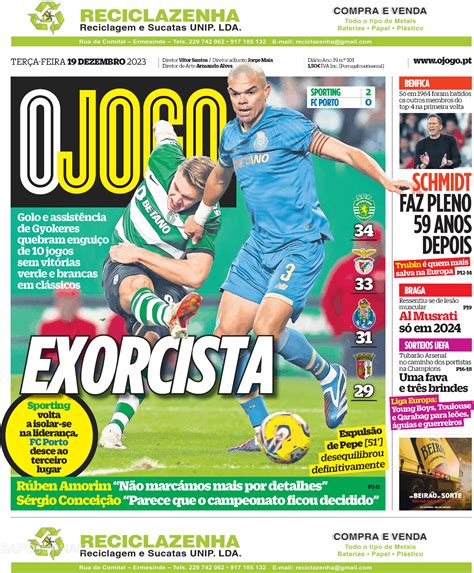 O Jogo 19 Dez 2023 Jornais E Revistas Sapopt Última Hora E