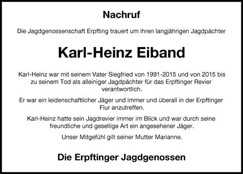 Traueranzeigen Von Karl Heinz Eiband Augsburger Allgemeine Zeitung