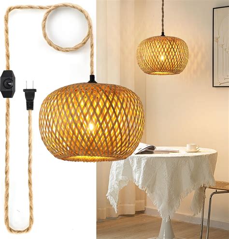 Delipop Plug In Pendant Light Bamboo Woven Pendant Light With Dimmer