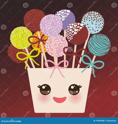 Cute Funny Kawaii Colorful Sweet Cake Pops Set With Bow In A Pink