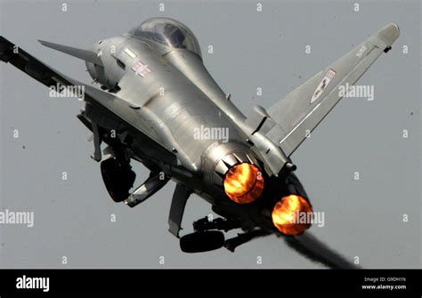 An Raf Typhoon Takes Off For Its Display At Farnborough Airshow Stock