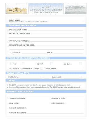 Fillable Online Stall Reservation Form 1 Fax Email Print PdfFiller