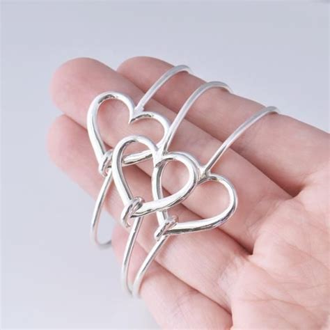 Heart Bangle Bracelet Sterling Silver Heart Bracelet Etsy Heart