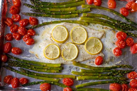 Lemon Pepper Flounder with Asparagus & Oven-Burst Tomatoes | Lenses and Lentils