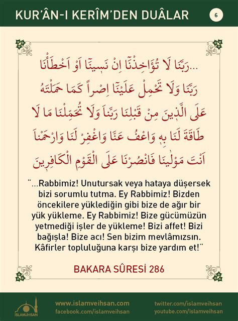 Kurân ı Kerîmden Duâlar 6 bakara Sûresi 286 İslam ve İhsan