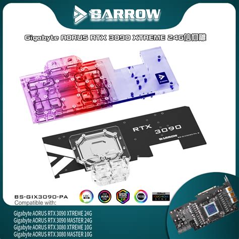 Barrow Dual Active Cooling Gpu Backplate Water Block For Gigabyte Aorus Rtx 3090 3080 Master