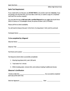 Fillable Online Swim Test Form Neponset Rowing Fax Email Print