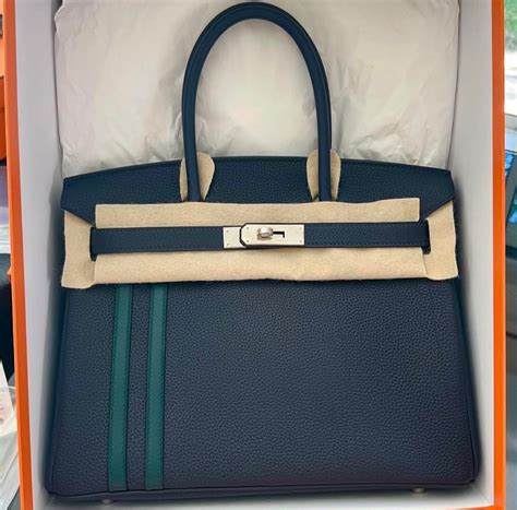 New Hermes Officier Birkin Blue Nuit Vert Cypress Togo Phw Luxury