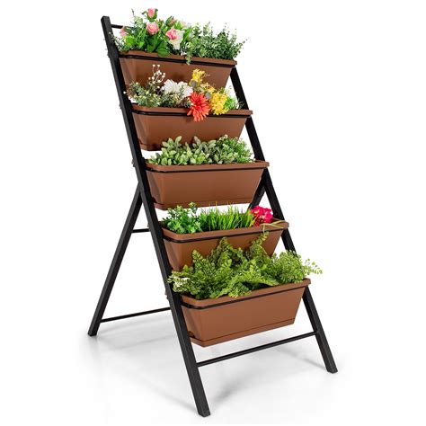 Outsunny 4 Tier Raised Garden Bed Vertical Flower Pots Rack With Angle