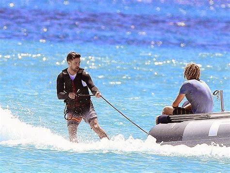 Retro Bikini Jessica Biel Showcases A Blue Bikini Shapes As She Takes To The Ocean In Barbados