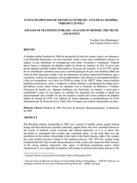 Etapas Do Processo De Transição No Brasil Análise Da Memória Pdf