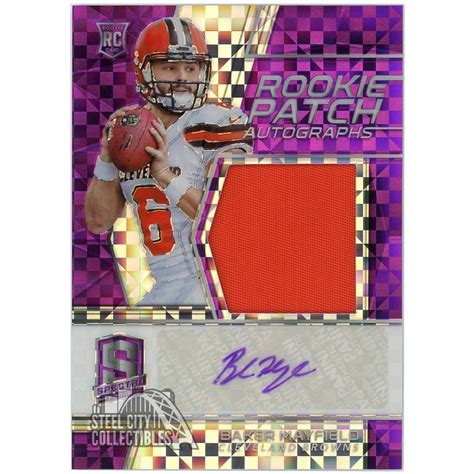 Baker Mayfield 2018 Panini Spectra Neon Purple Rookie Patch Autograph