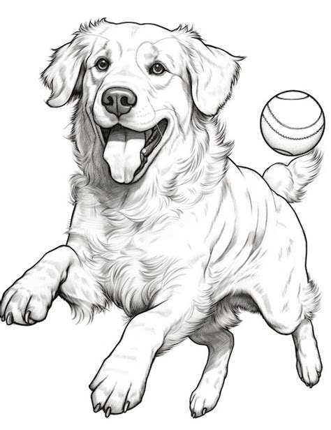 Un Dibujo De Un Perro Con Una Pelota En La Boca Foto Premium