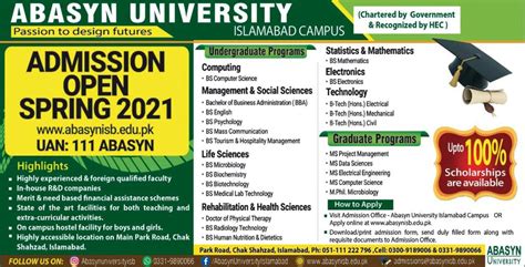 Admission Open In Abasyn University Islamabad Campus 07 Feb 2021