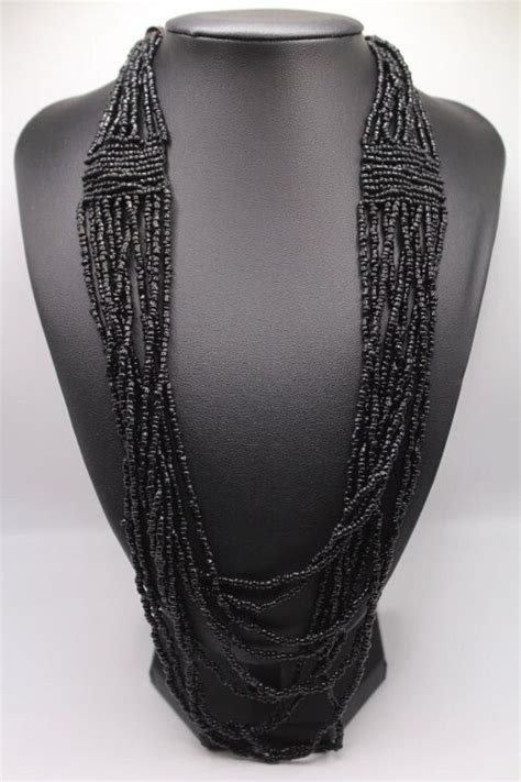 Vintage Black Seed Bead Necklace Gem