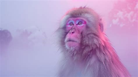 Wild Monkeys In A Hot Spring Onsen In Winter With Snow View In