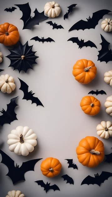 Premium Photo Halloween Background With Pumpkins Bats And Spiders On