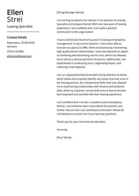 Leasing Specialist Cover Letter Job Description Sample Guide