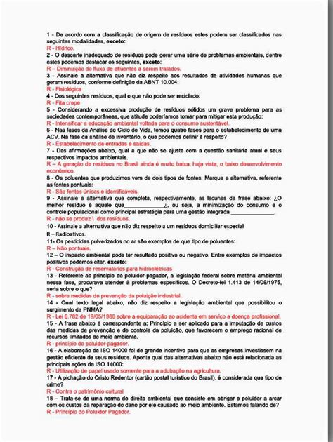 Questões Ambientais E Resíduos Sólidos - 115 questões de tratamento e disposição de resíduos sólidos ...