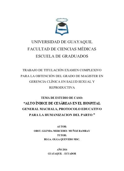 Alto Ndice De Ces Reas En El Hospital General Machala Protocolo