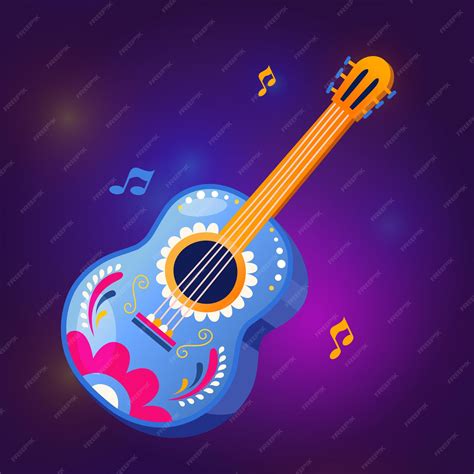 Guitarra mexicana de dibujos animados aislado sobre fondo de colores | Vector Premium