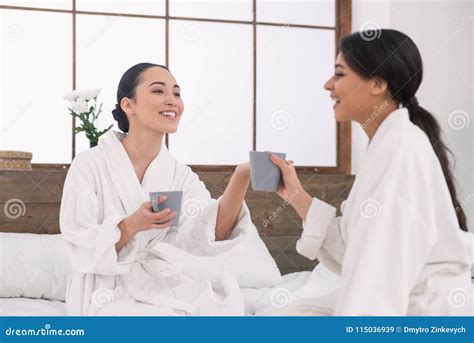 Joyful Lesbian Women Having Tea Stock Image Image Of Antiaging Millennials