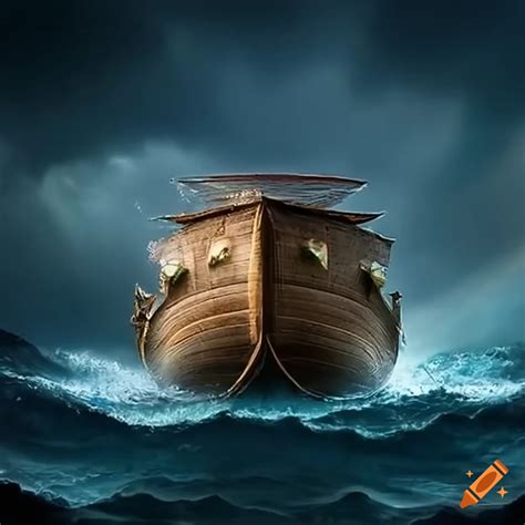 Noah S Ark Sailing Through Stormy Seas During A Biblical Deluge On Craiyon