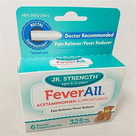 Feverall Acetaminophen Suppositories Jr Strength 325mg 2 Pack 6 Count