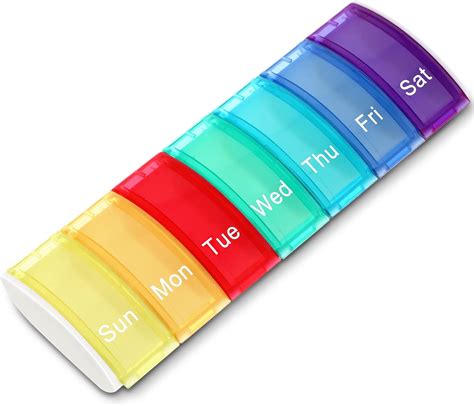 Amazon WLLHYF Pill Organizer Weekly Pill Box 7 Days Rainbow