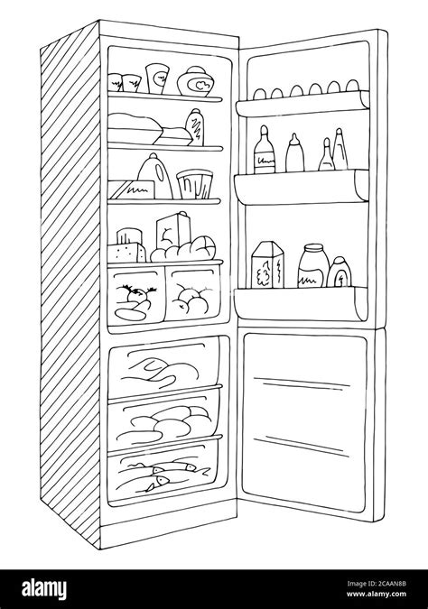 Refrigerator open graphic isolated black white sketch illustration vector Stock Vector Image ...