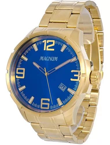 Rel Gio Magnum Masculino Ma L Dourado Azul A O Mercadolivre