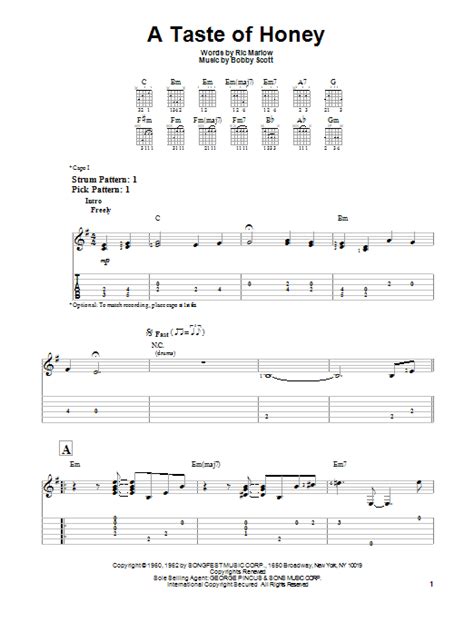 A Taste Of Honey By The Beatles Sheet Music For Easy Guitar Tab At Sheet Music Direct