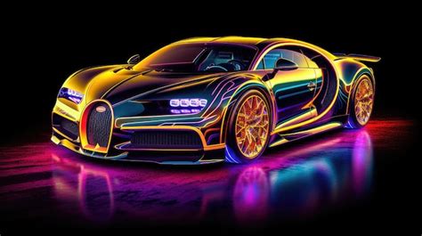 Premium AI Image | A neon bugatti veyron car is lit up in neon colors.