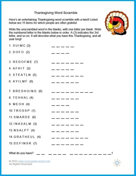 Thanksgiving Word Scramble Activity