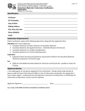 Fillable Online Osfm Fire Ca Hazardous Materials Technician Application