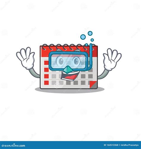 Character Calendar Isolated With In Cartoon Diving Stock Vector