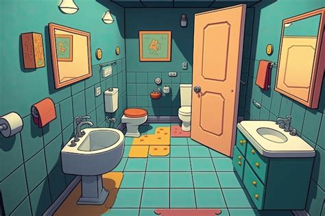 Premium Ai Image Cartoon Bathroom With Sink Toilet And Mirror