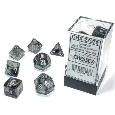 Borealis Polyhedral Light Smokesilver Luminary 7 Die Set Chessex