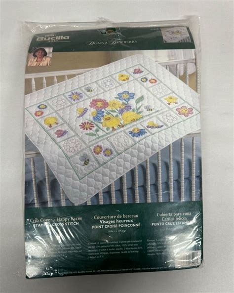 Bucilla Baby Stamped Cross Stitch Crib Cover Quilt Happy Faces Bees