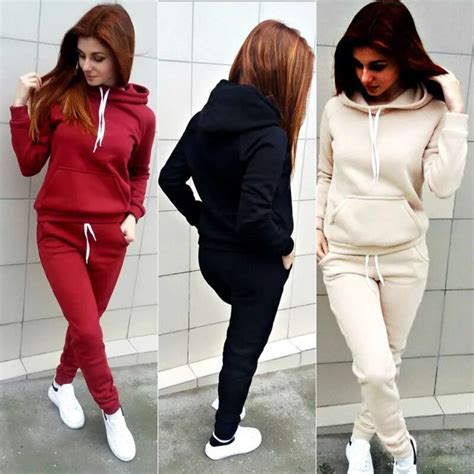 Women 2pcs Tracksuit Coatpants Casual Warm Clothes Suit Long Sleeve